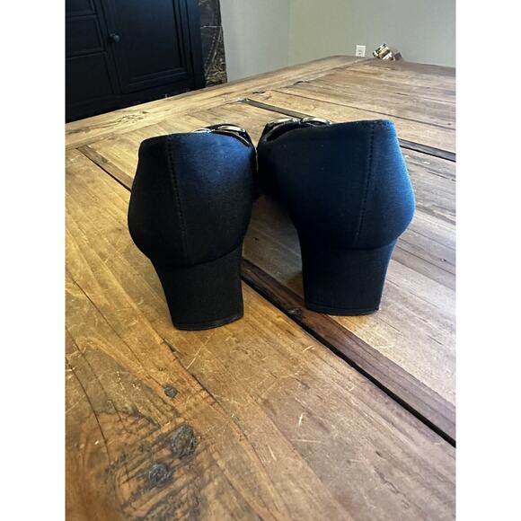 Stuart Weitzman Shoes Size 8 M Black Suede Square Toe Block Heels Pumps Classic - Picture 4 of 12